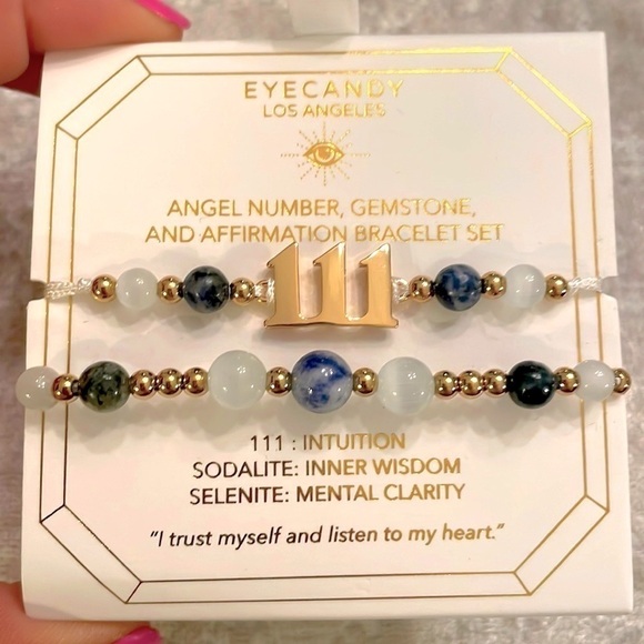 Brand New Eye Candy Angel Numbers 111 Intuition Beaded Gemstone Bracelet Set - Picture 3 of 9
